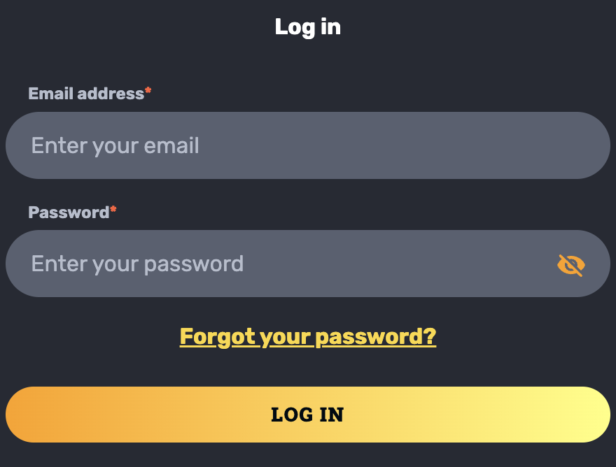 Log in form at RocketPlay Casino